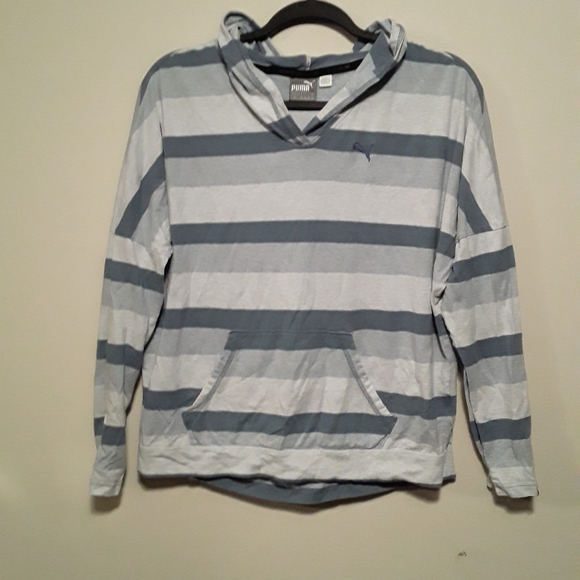 Puma Women's Blue Striped Light Activewear Hoody - Picture 3 of 10